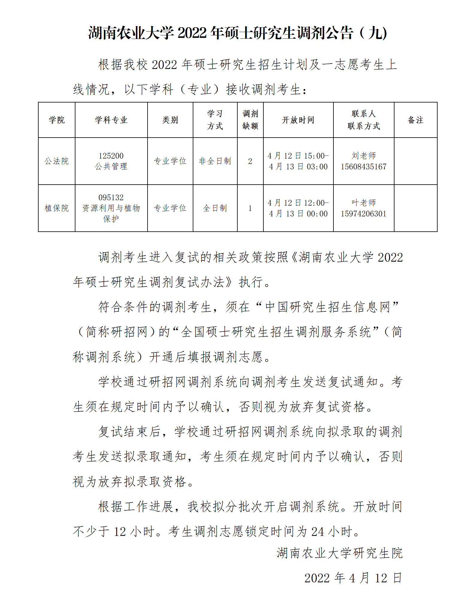 2022年湖南農(nóng)業(yè)大學(xué)MPA調(diào)劑公告